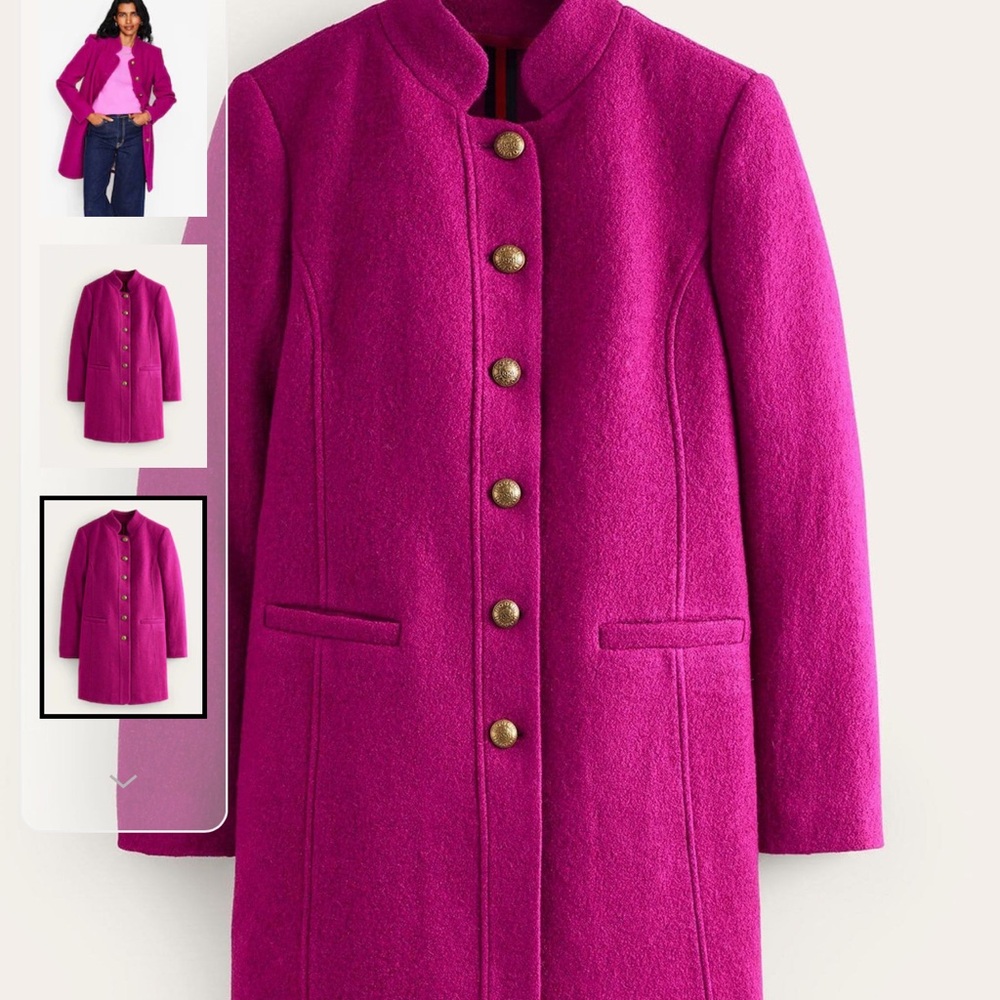 Boden Fuchsia Pea Coat with Gold Buttons